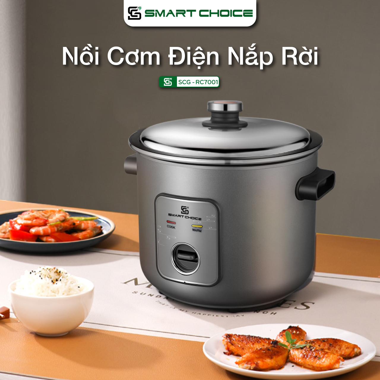 Nồi Cơm Điện Cơ SMARTCHOICE SCG-RC7001, Nồi Cơm Điện Nắp Rời Dung Tích 1.8L Công Suất 700W Phù Hợp Với Mọi Gia Đình Hàng Chính Hãng