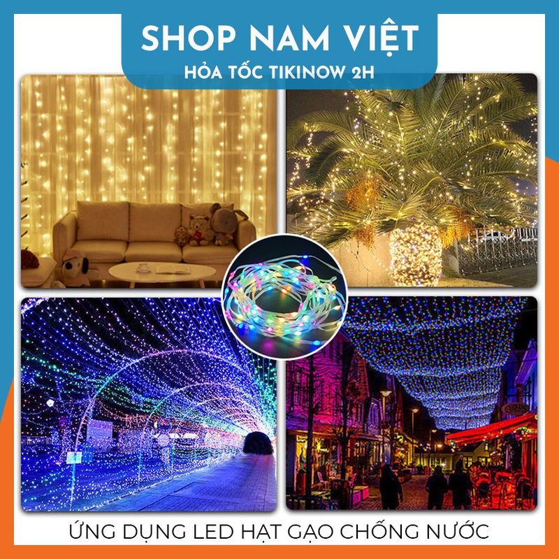 Dây Led Rèm Hạt Gạo Chống Nước, Hiệu Ứng Thác Nước, Trang Trí Ngoài Trời