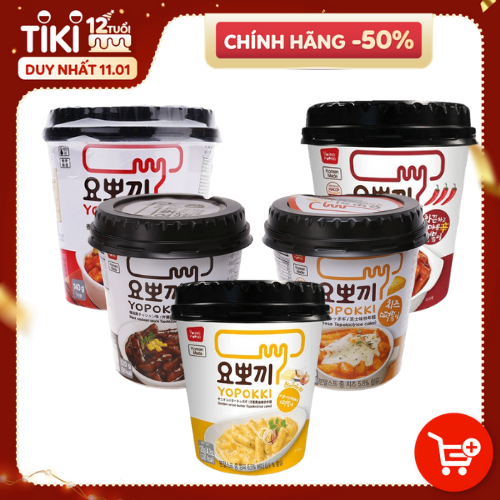 Combo Full 5 vị: Phomai, Siêu cay, Cay ngọt, Tương đen, Bơ hành - Bánh gạo Hàn Quốc Yopokki dạng cốc
