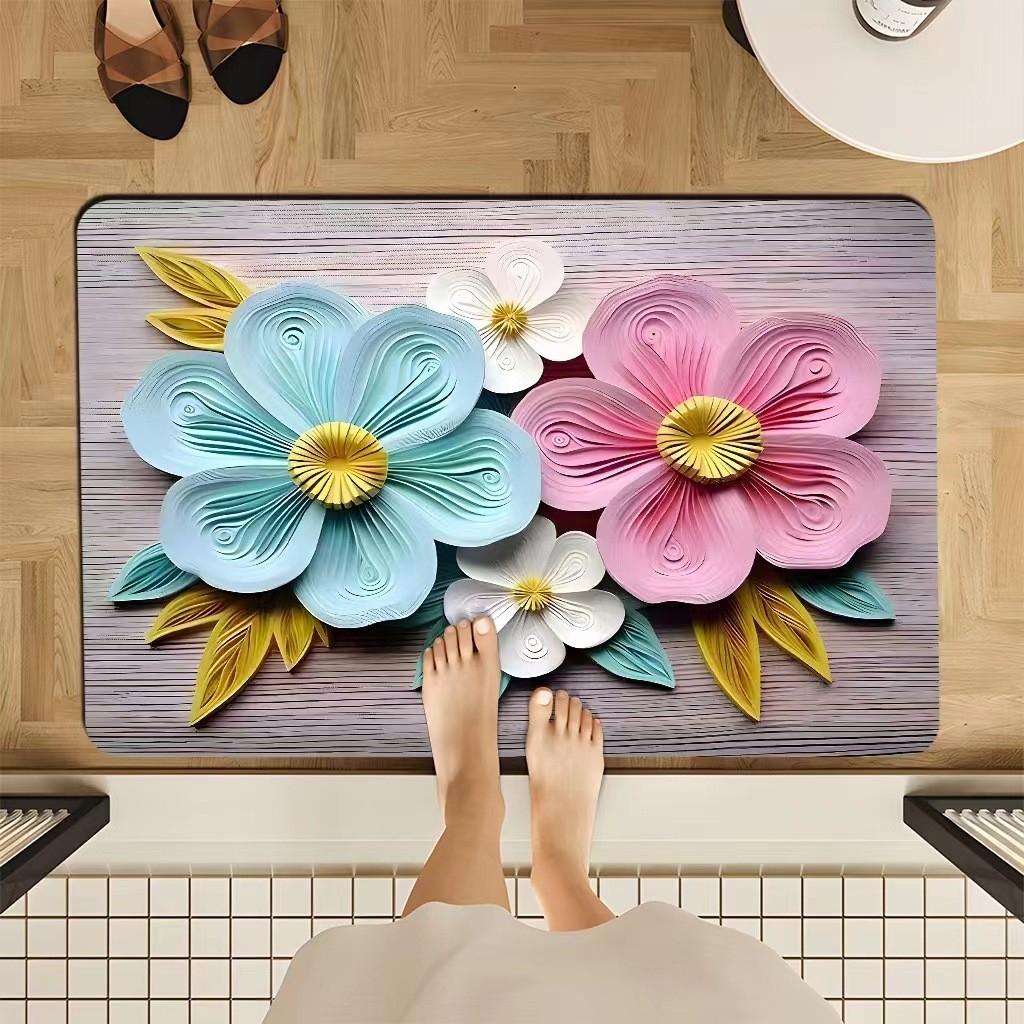 Thảm chùi chân in hoa 5D nhiều mẫu giao ngẫu nhiên