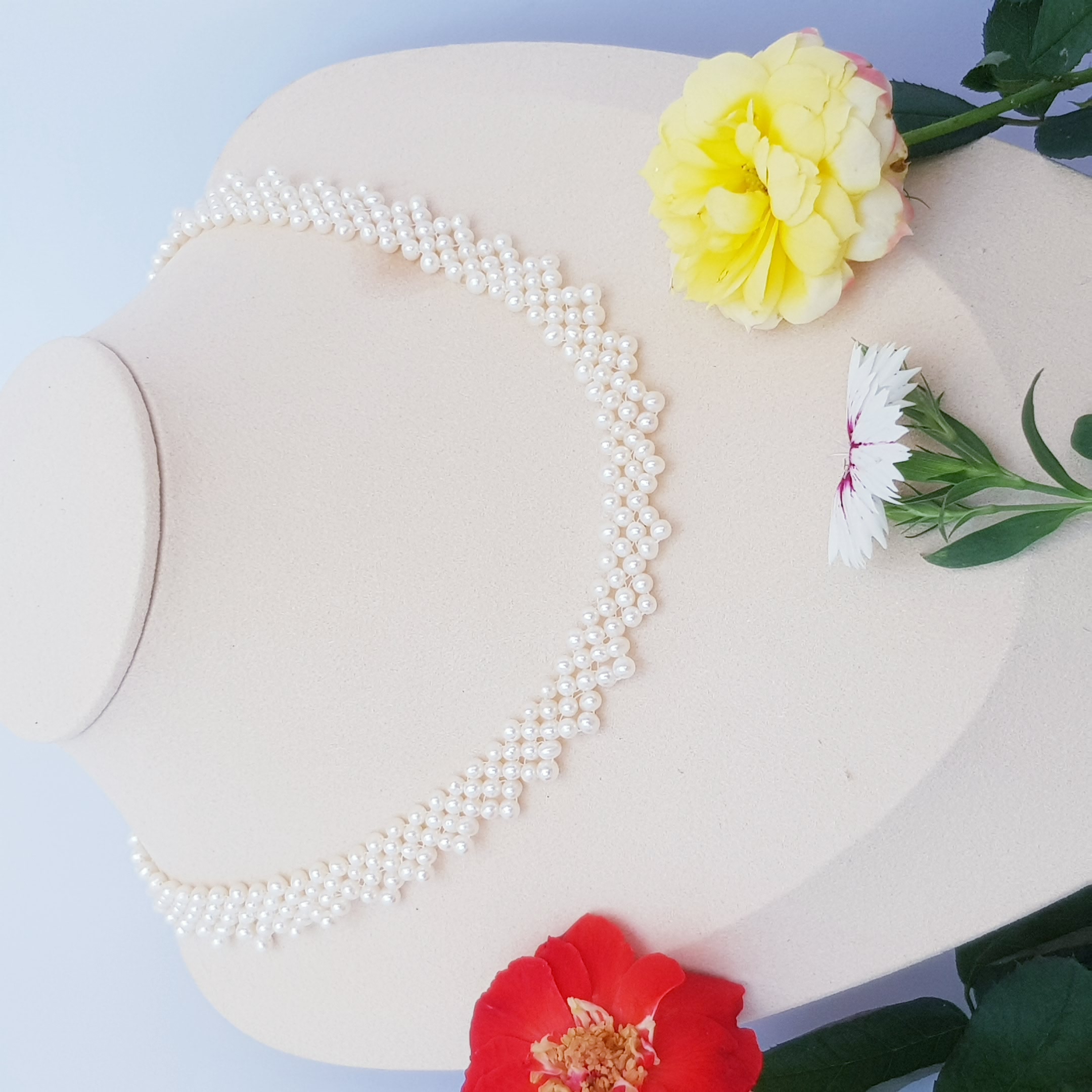 Chuỗi Vòng Cổ Ngọc Trai Tự Nhiên Cao Cấp - Chuỗi Đơn Kết Hàng Ren 45 - Trang Sức Cô Tấm - LACE PERL - COTAM1105 + Tặng kèm bông tai nụ KT2603