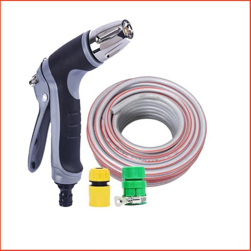Bộ dây vòi xịt nước rửa xe, tưới cây tăng áp 3 lần cút nhựa nối nhựa vàng loại 20m 206817