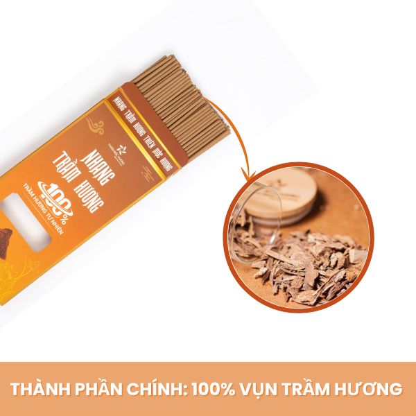 Nhang trầm hương tự nhiên Thiên Mộc Hương, 20cm, Ít Khói, Mùi thơm nhẹ diu, an toàn cho sức khỏe