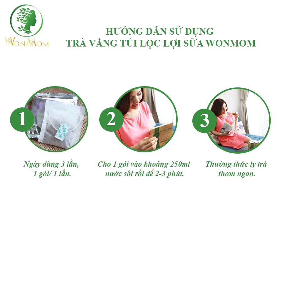 Combo 2 Hộp Trà Vằng Túi Lọc Lợi Sữa Cho Mẹ, Giảm Mỡ Bụng Sau Sinh Wonmom ( 20 Túi/Hộp )