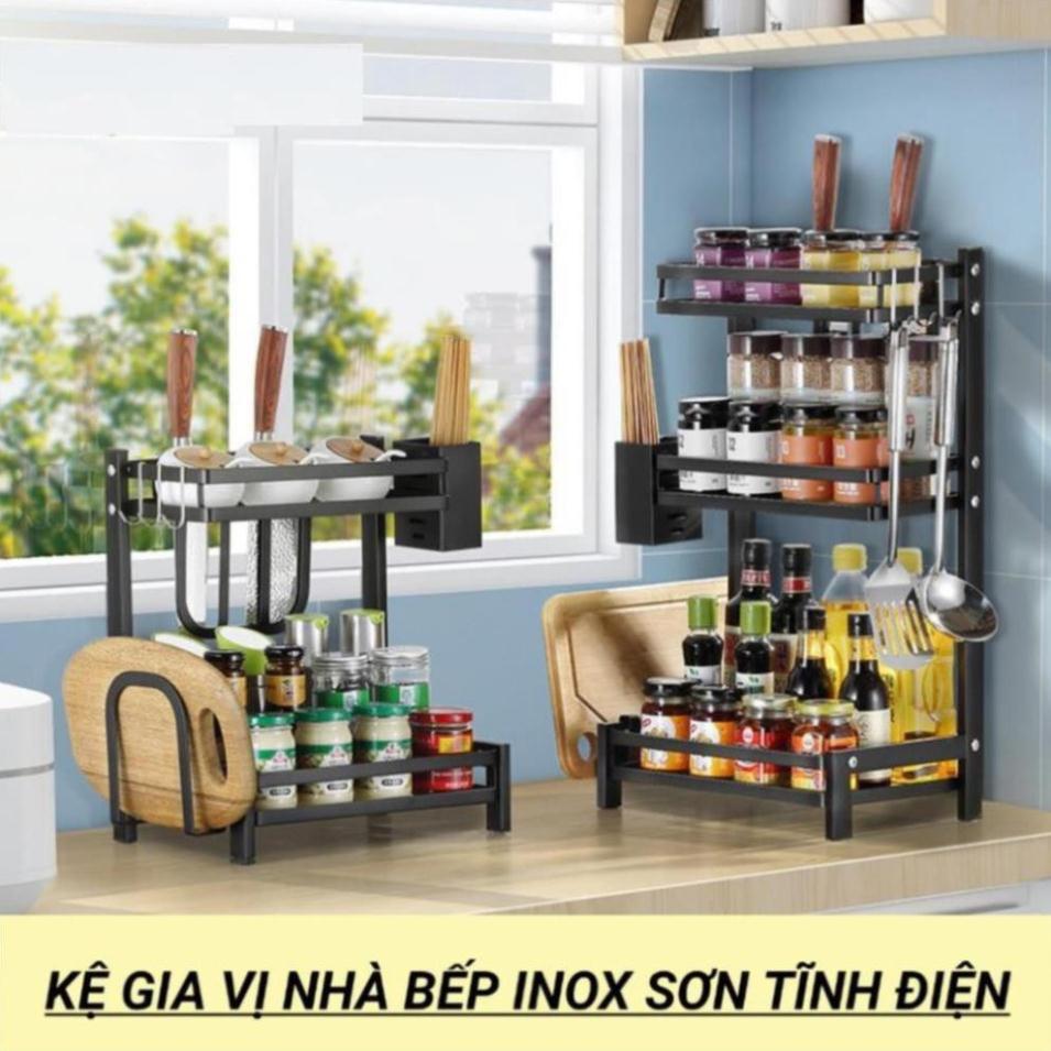 Kệ Đựng Gia Vị INOX Sơn Tĩnh Điện Chống Rỉ Cao Cấp 2, 3 Tầng Bản Đầy Đủ/Tiết Kiệm