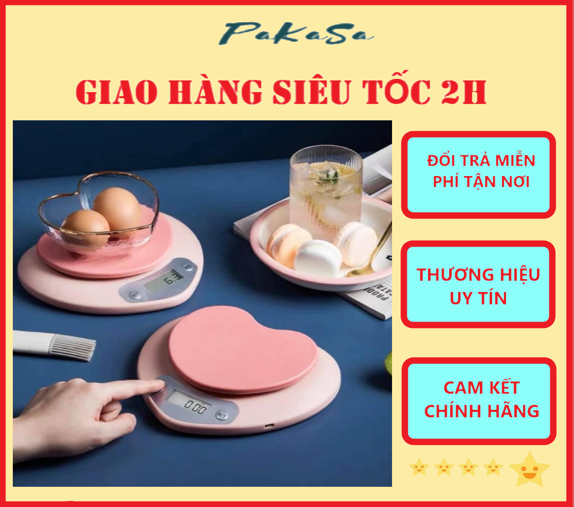 Cân Điện Tử Nhà Bếp Mini Trái Tim Dễ Thương 5 Kg Tặng Kèm 2 Viên Pin PaKaSa - Chính Hãng 