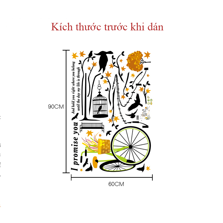 Decal dán tường Xe đạp và đàn chim Xl8131