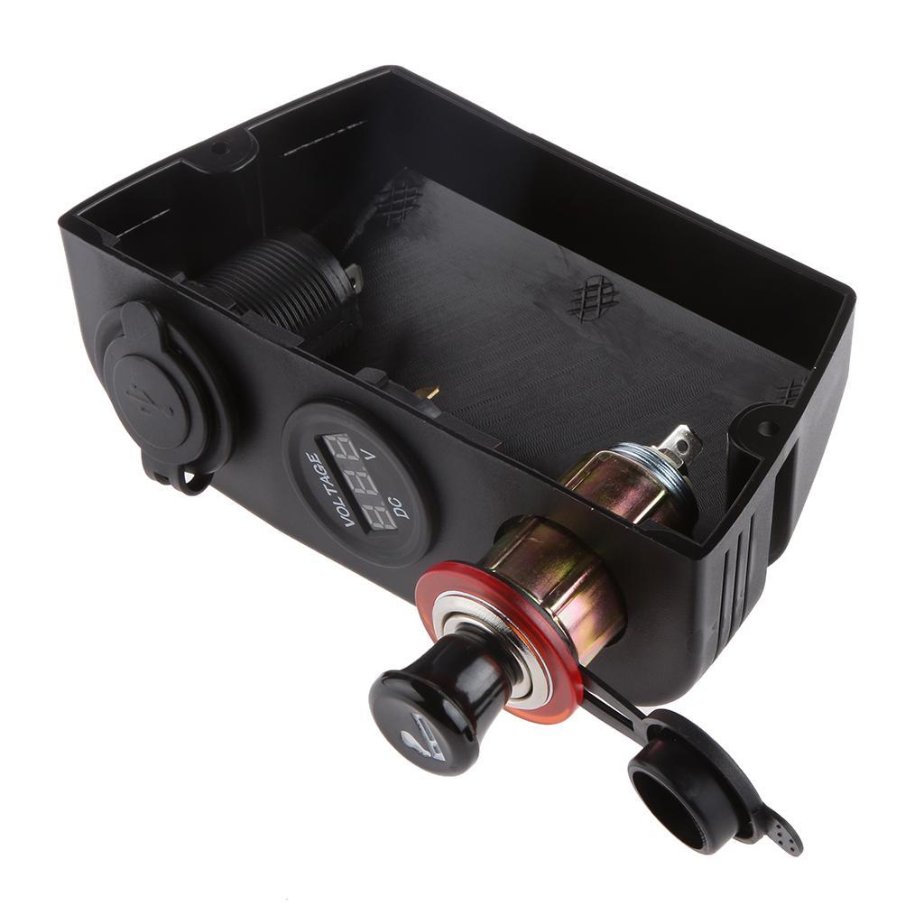 Dual USB Car Charger Socket + Cigarette Lighter + Red LED Digital Voltmeter