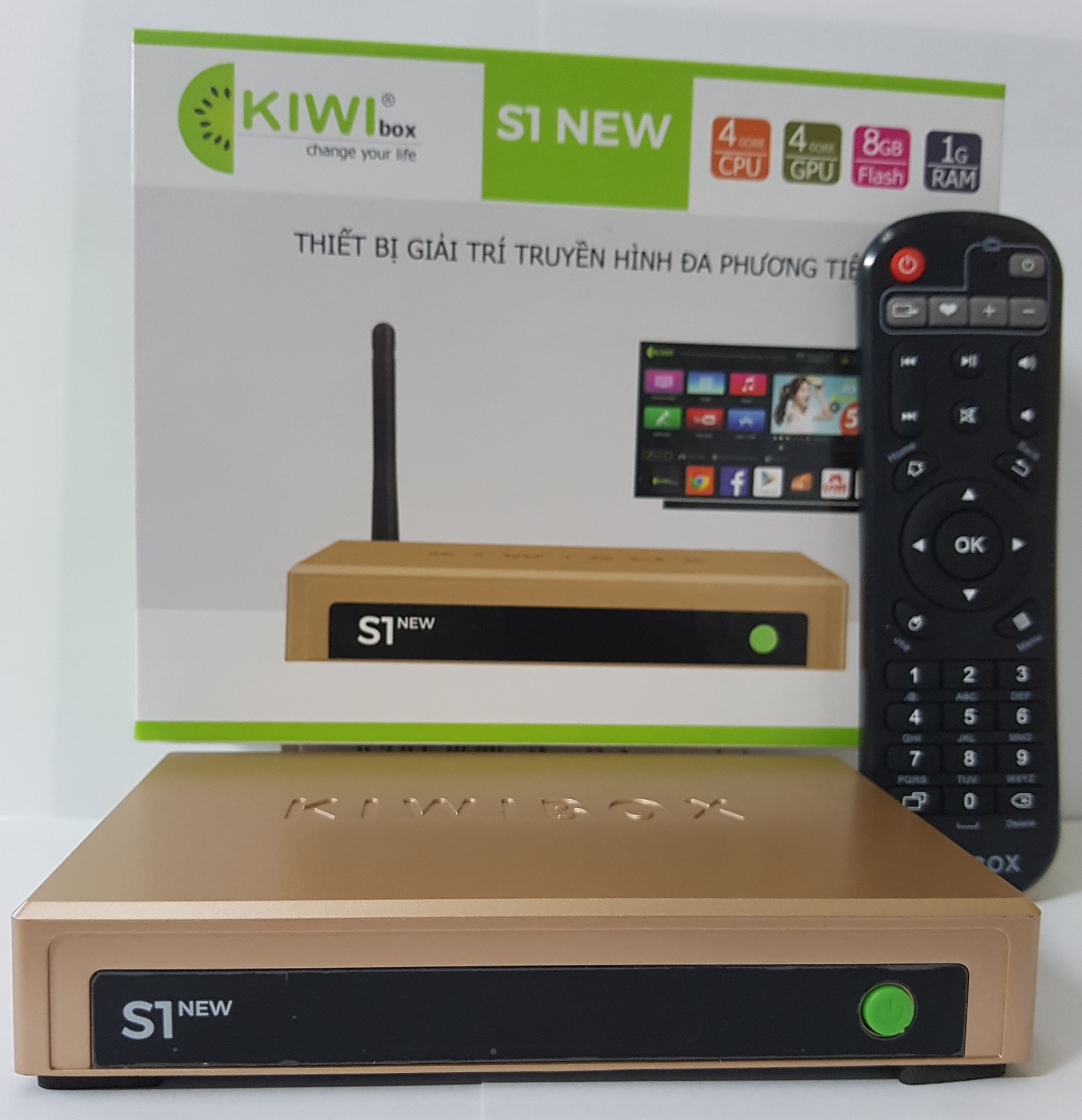 Android tivi Box Kiwi S1 New có Chuột không dây Bản mới 2020 Cập nhập HĐH Android 5.0 - Sản phẩm chính hãng