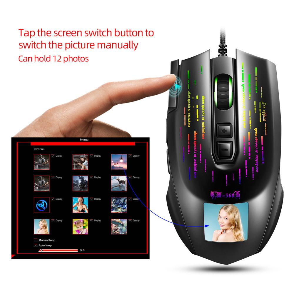HXSJ J500 USB Wired Gaming Mouse RGB Gaming Mouse with Display Screen Six Adjustable DPI for Desktop Laptop