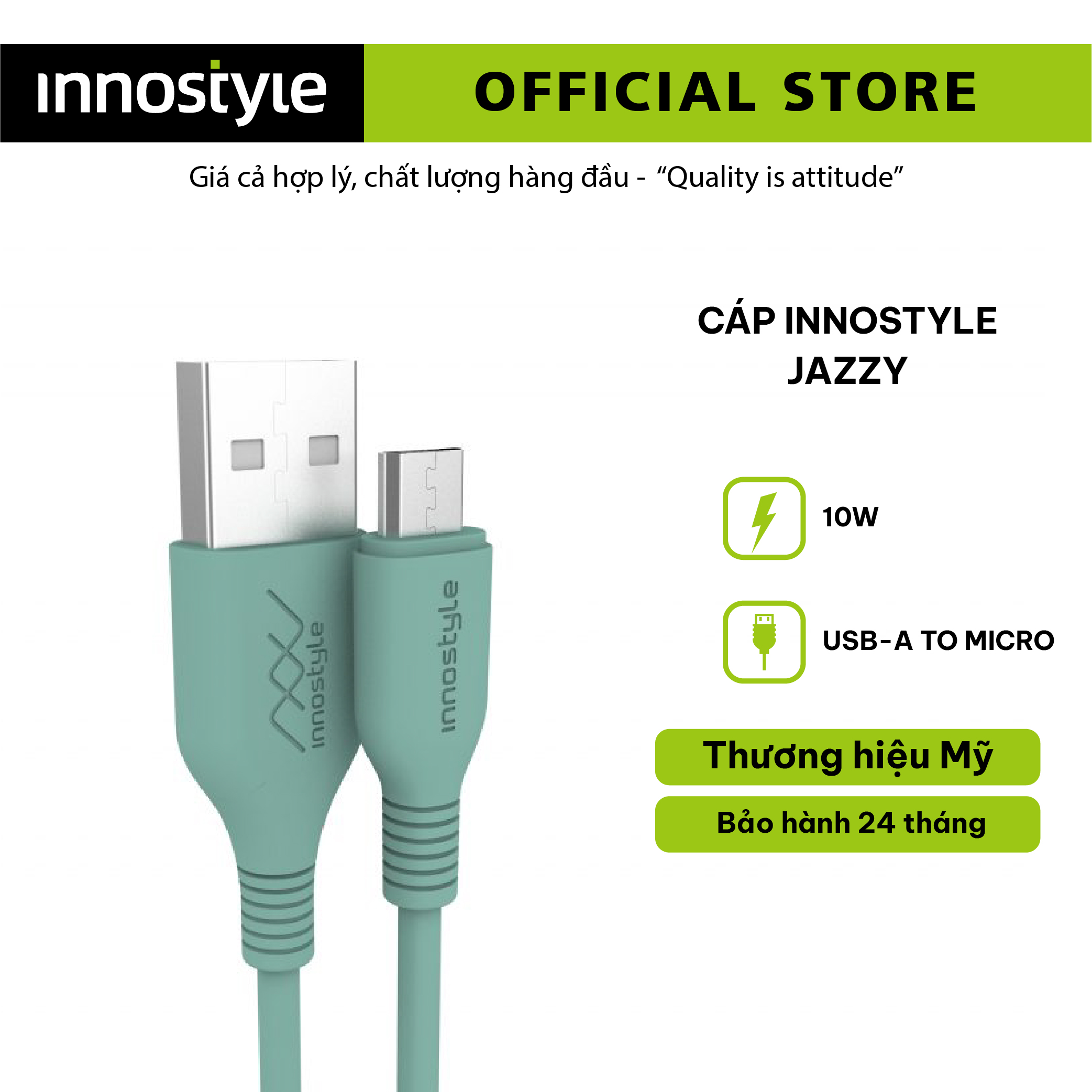 Cáp Innostyle Jazzy Usb-A To Micro 1.2m Công Suất 10w – Hàng Chính Hãng
