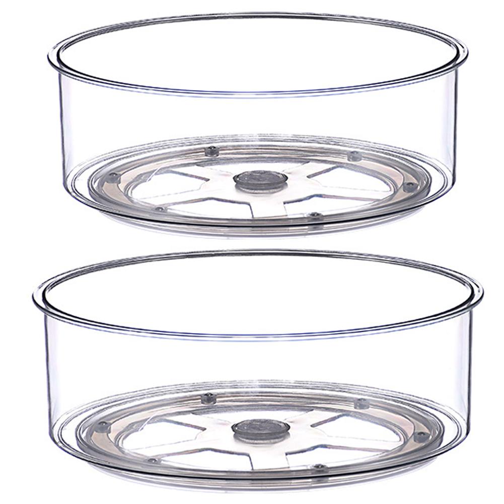 Kitchen Transparent Storage Turntable 12'' and 9'' 2 Pcs Round PET Clear Rotating Turntable Organizing and Storage Boxes