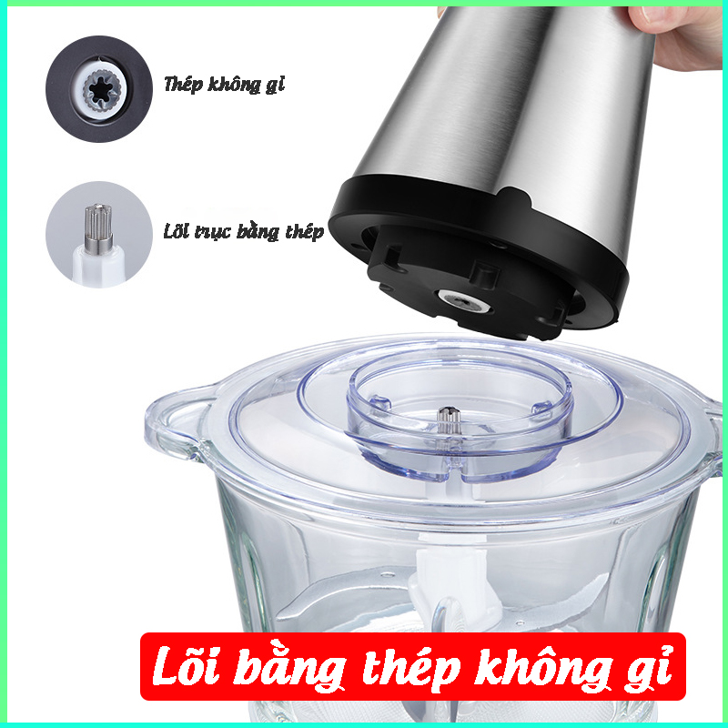 Máy Xay Thịt ,Thực Phẩm Đa Năng, Cối Thủy Tinh, 4 Lưỡi Đa Năng, Công Suất 300W, Dung Tích 2L, Máy Xay Tỏi Ớ