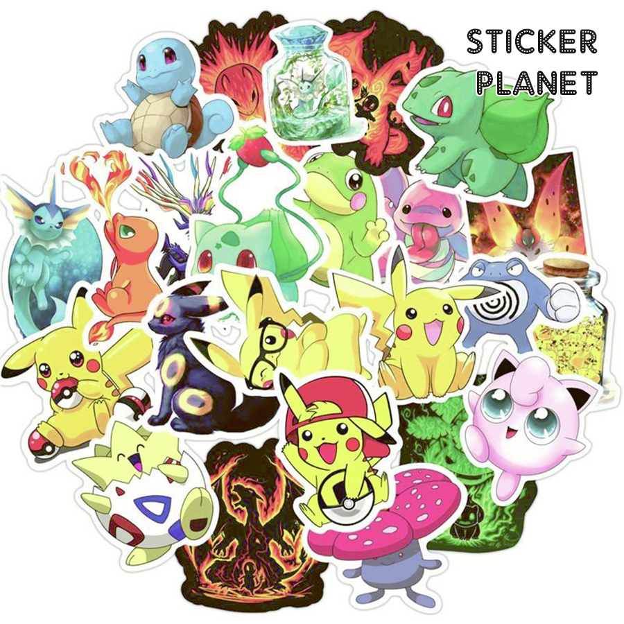 Bộ sticker Pokémon chống thấm nước trang trí mũ bảo hiểm, đàn, guitar, ukulele, điện thoại laptop, dán sticker macbook sticker cute