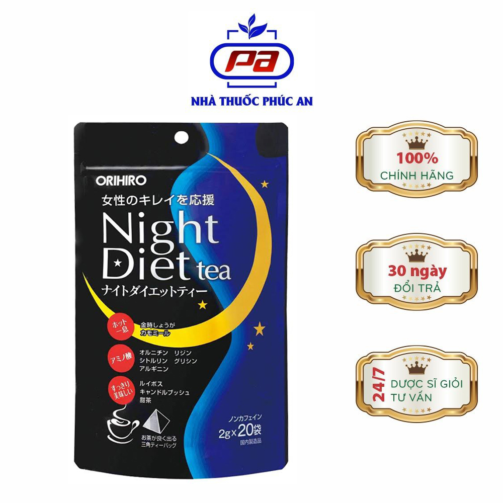 Trà phân giải mỡ, hỗ trợ tiêu hóa Orihiro Night Diet Tea Nhật Bản 20 gói