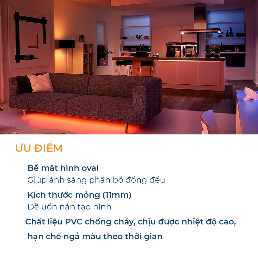 Dây đèn LED PHILIPS COB LS161 -Chất liệu PVC chống cháy, chịu được nhiệt độ cao, hạn chế ngả màu theo thời gian