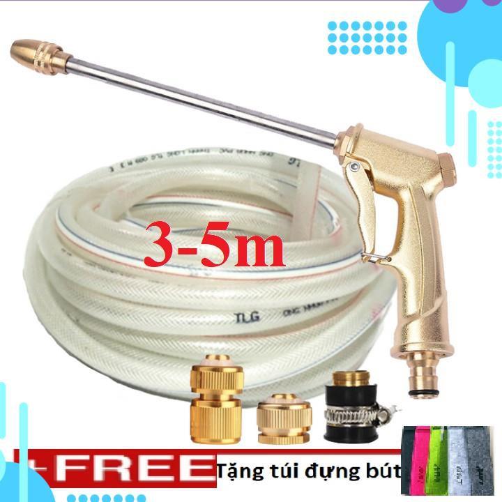 Bộ dây vòi xịt nước rửa xe,tưới cây .tăng áp 3 lần,loại 3m,5m 206701-3đầu đồng,cút đồng,nối đ+tặng túi đựng bút