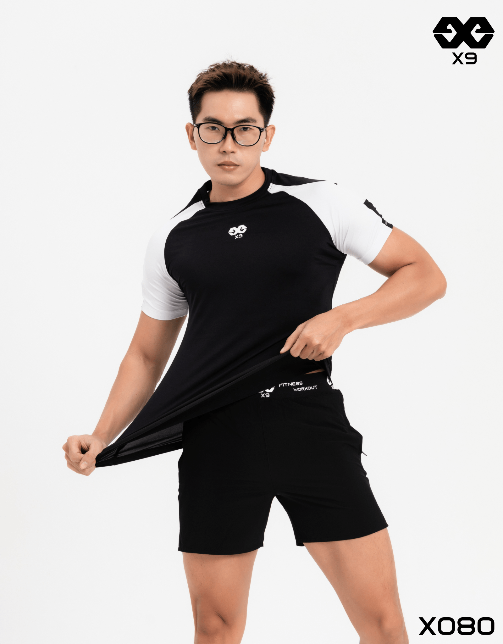 Áo Thun Nam Thể Thao Phối Màu Ngắn Tay Form Body Slimfit Tập Gym Chạy Bộ Cầu Lông - Thương Hiệu X9 - X080