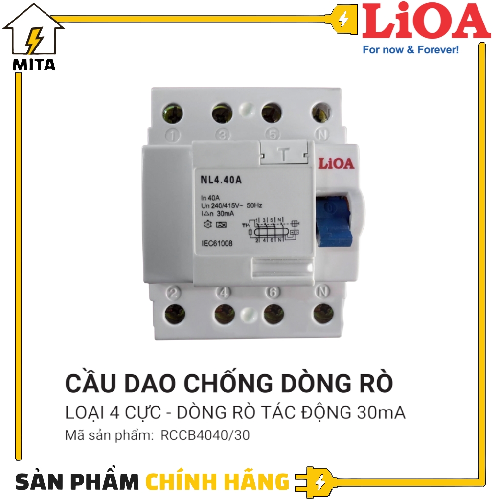  Cầu dao chống giật - APTOMAT chống dòng rò LiOA 4 Cực RCCB4040/30