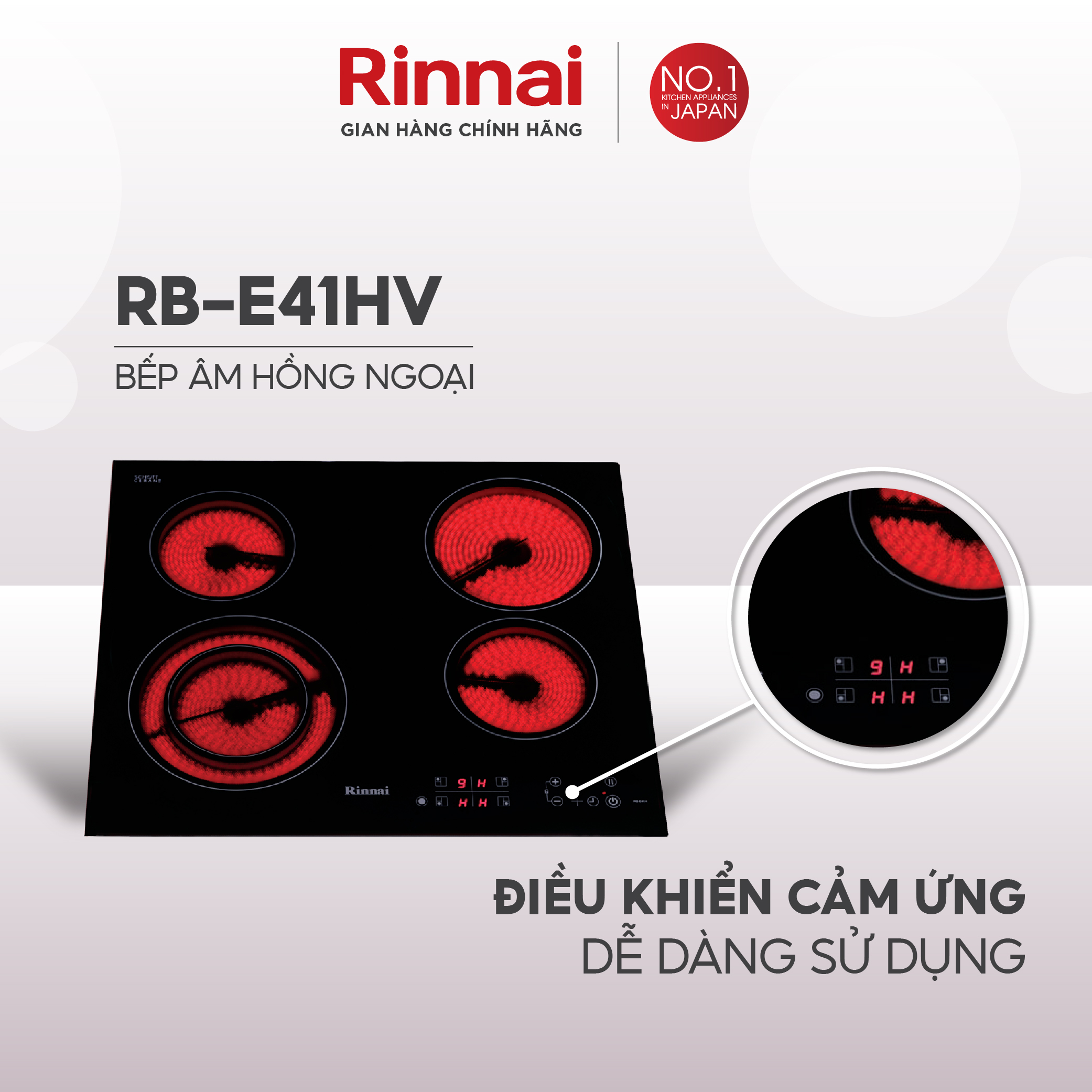 Bếp hồng ngoại Rinnai RB-E41HV mặt kính Schott 6000W - Hàng chính hãng.