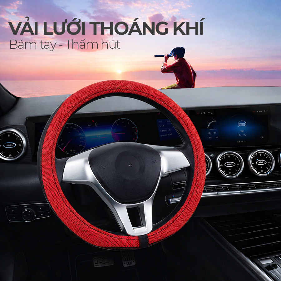 Bọc Vô Lăng CIND E011 Size M Màu Đen Đỏ Da PU Lõi TPE Chống Trượt Siêu Êm - Nhập Khẩu Chính Hãng