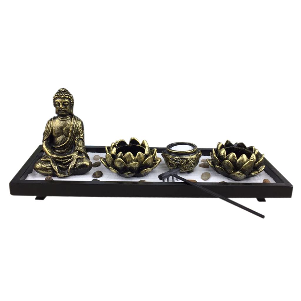 Zen Garden Sand Kit Tabletop Decor Buddha Tealight Holder Incense Burner #1