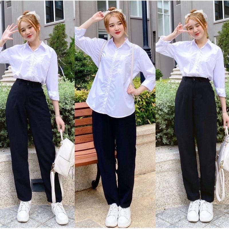 Quần tây baggy nữ mặc đi học cạp cao, quần vải học sinh