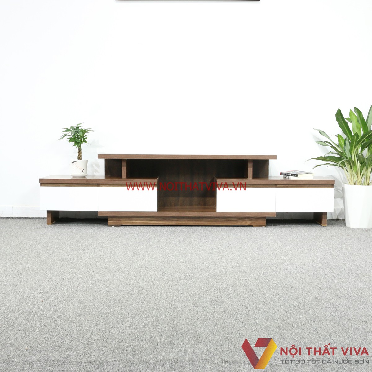 Kệ Tivi Thông Minh Gỗ MDF Melamine Màu Óc Chó Cánh Trắng Đẹp Hiện Đại