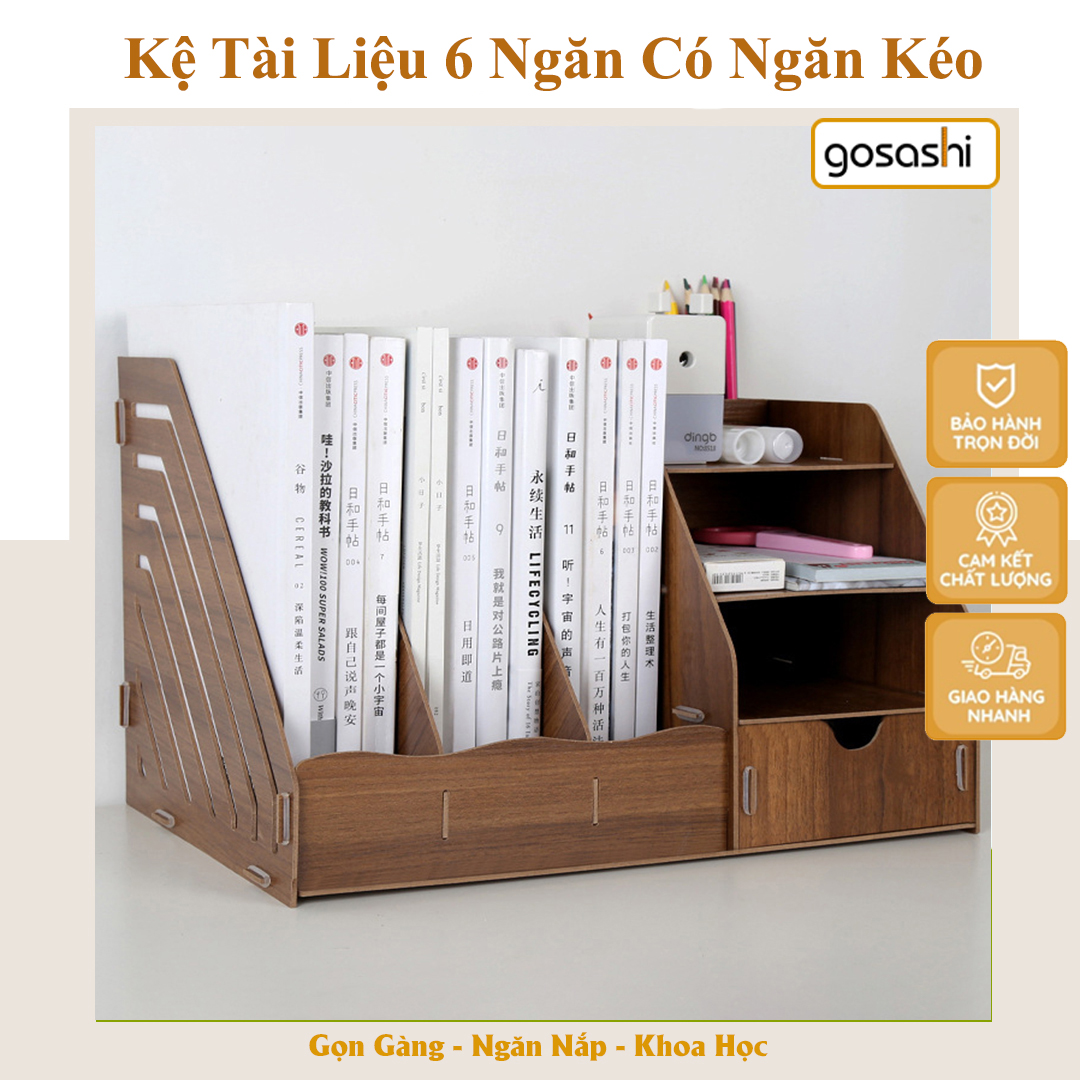 Kệ Tài Liệu 6 Ngăn Có Ngăn Kéo Tiện Lợi, Dễ Dàng Lắp Ghép, Không Cần Khoan Đục -Thương Hiệu Gosashi - KeTLieu6Ngan1NKVgo