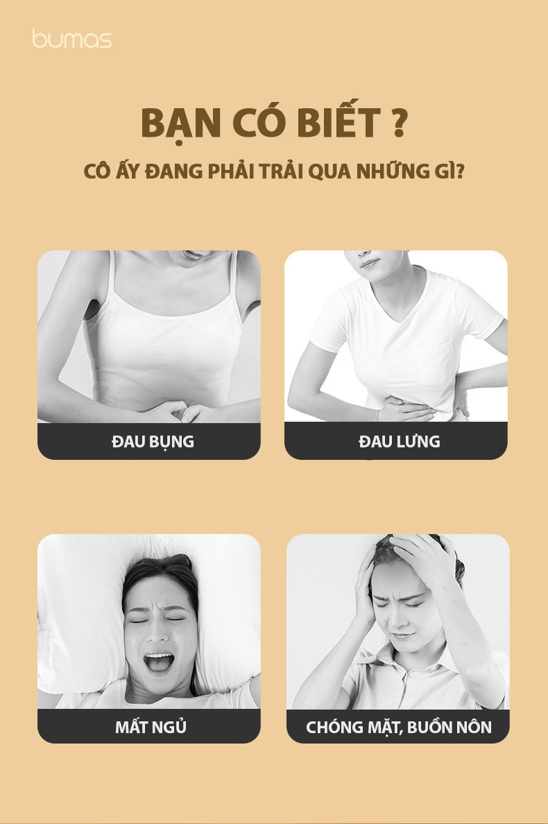 Đai Chườm Nóng, Máy Massage Giảm Đau Bụng Kinh BUMAS BU01 - Hỗ Trợ Chống Lão Hoá Da Sau Sinh - Hàng Chính Hãng