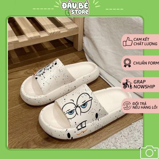 Dép Bánh Mì Nam Nữ Ulzzang Hoạ Tiết Cute - Dép Quai Ngang Hở Mũi Đế Cao Unisex Hoạt Hình Ngộ Nghĩnh - Daube - D035