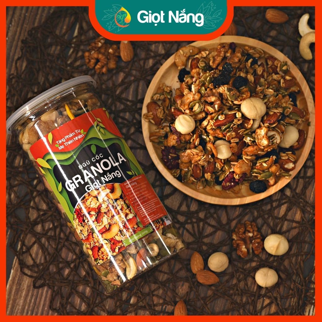 Granola siêu hạt ăn kiêng ngũ cốc giảm cân bổ sung dinh dưỡng tốt cho sức khỏe hộp 500g từ Nông Sản Giọt Nắng