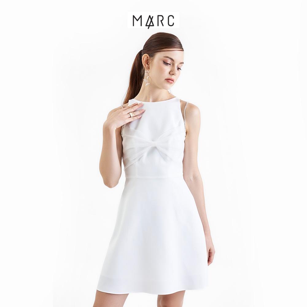 Đầm nữ MARC FASHION mini sát nách cổ tròn phối dây đá nơ ngực FALH102222