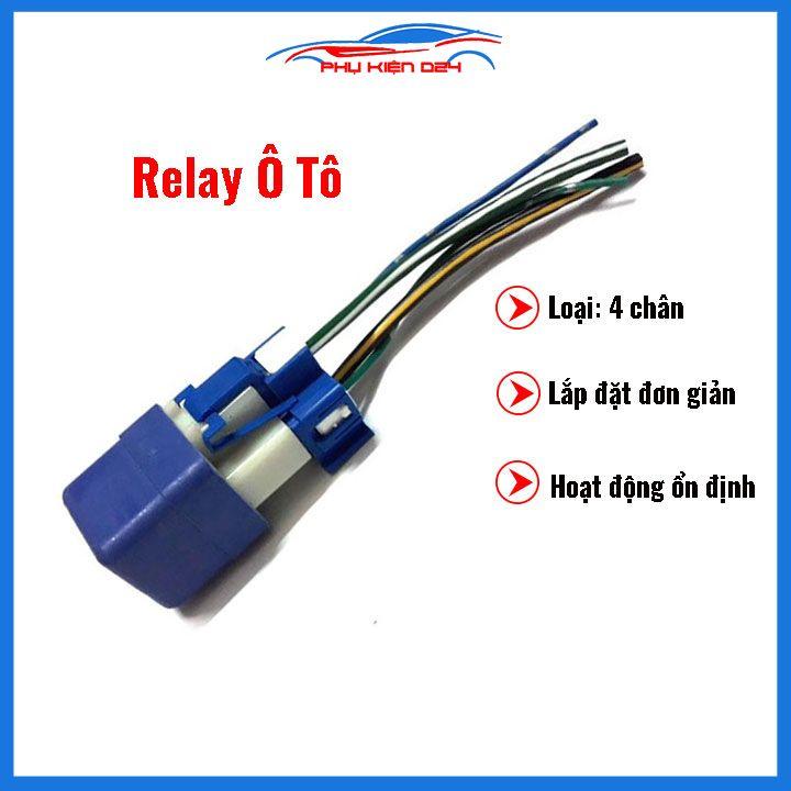 Relay 12V rơ le còi ô tô 4 chân màu xanh có sẵn dây chờ