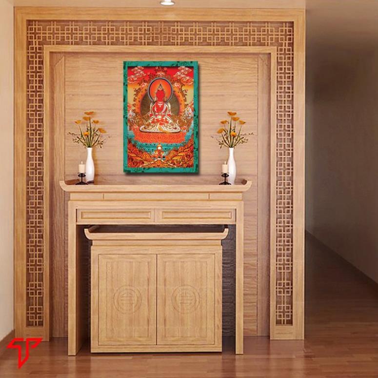 Tranh Thangka gỗ treo tường, tranh mật tông Tara xanh, Tam Thánh, Quan Âm Bồ Tát