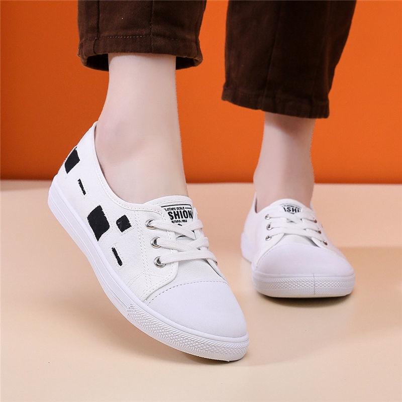 Giày Lười Nữ Vải Canvas Đế Bằng Phong Cách Mới