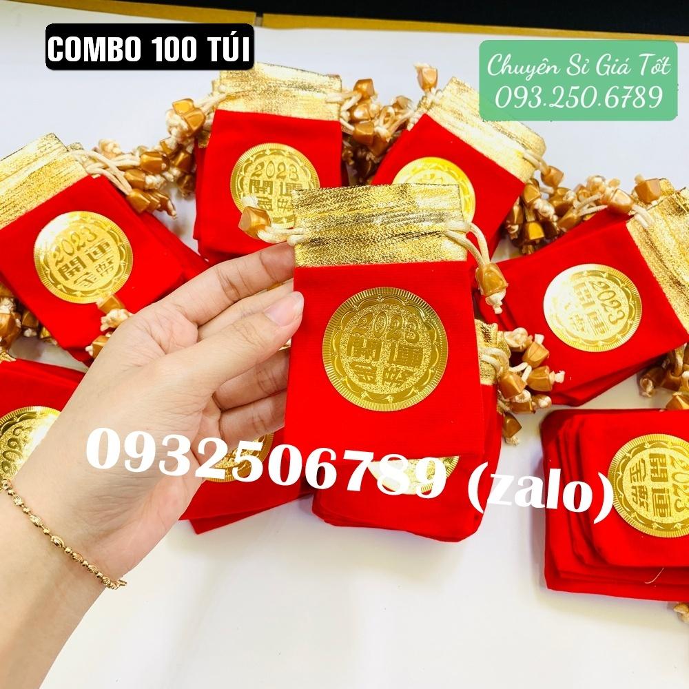 COMBO 100 Túi gấm nhung đỏ may mắn 2023, cát tường dùng đựng trang sức, đồ phong thủy, Tiền lì xì tết 2023 , NELI
