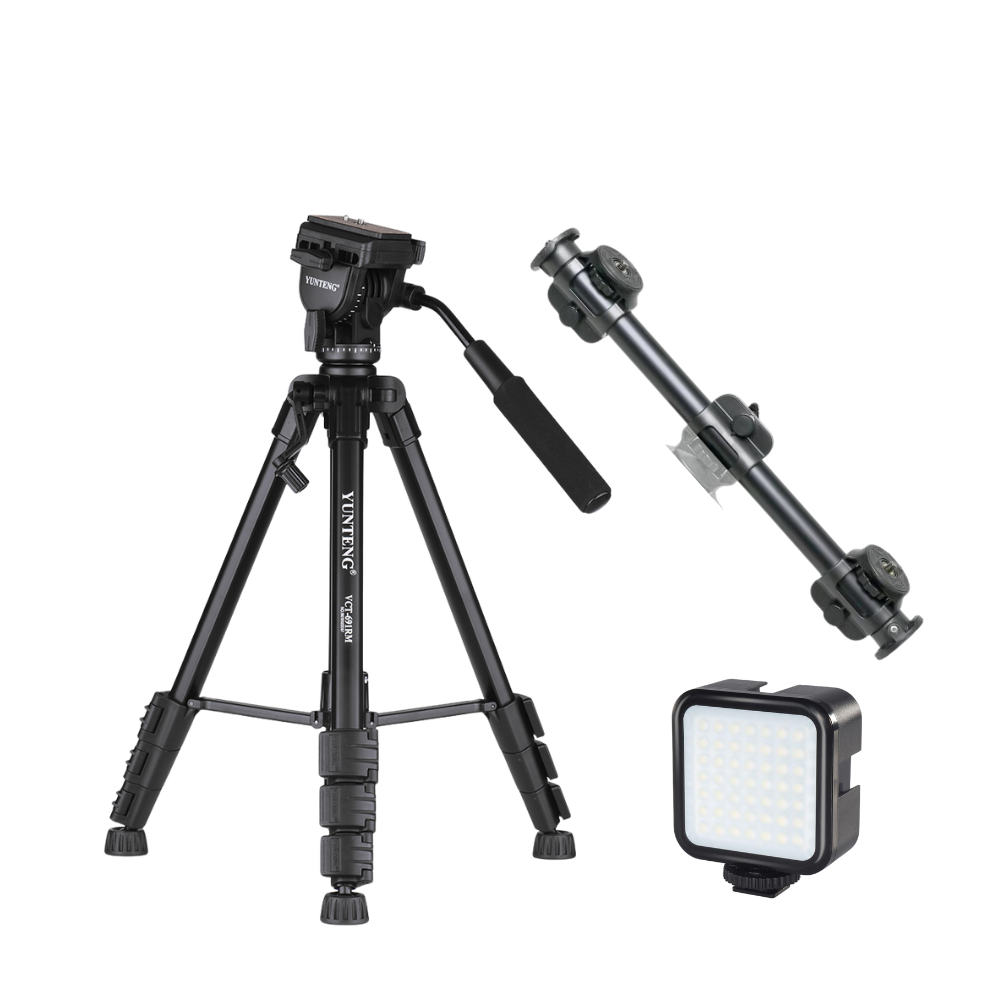 Combo Tripod Yunteng 691 + Thanh Ngang 369 và Đèn RGB vuông - Chân đế chắc chắn kèm remote và kẹp điện thoại - Hàng chính hãng