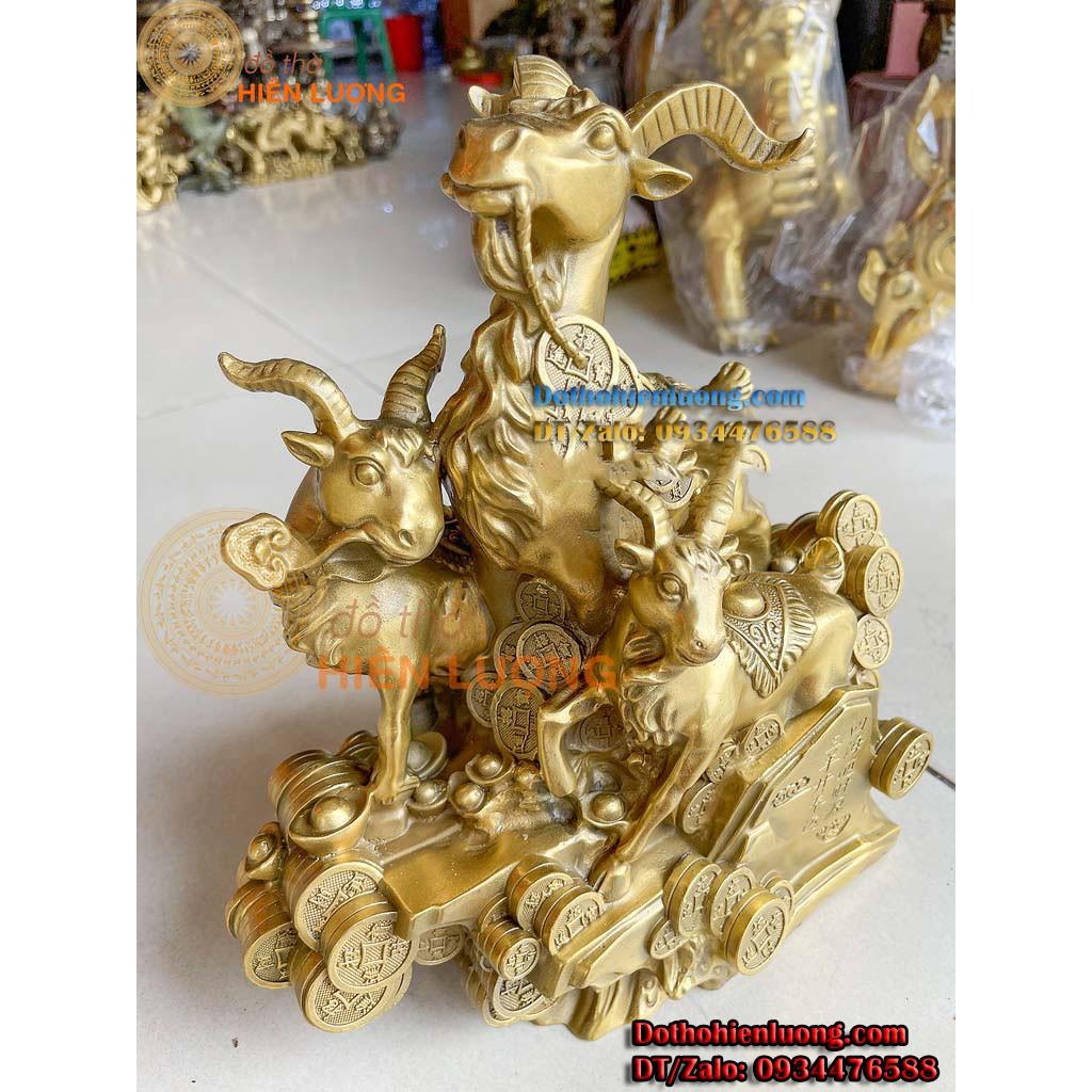 Tượng Tam Dương Khai Thái - Tượng Dê Phong Thủy Bằng Đồng Cao 30cm, Nặng 4,5kg