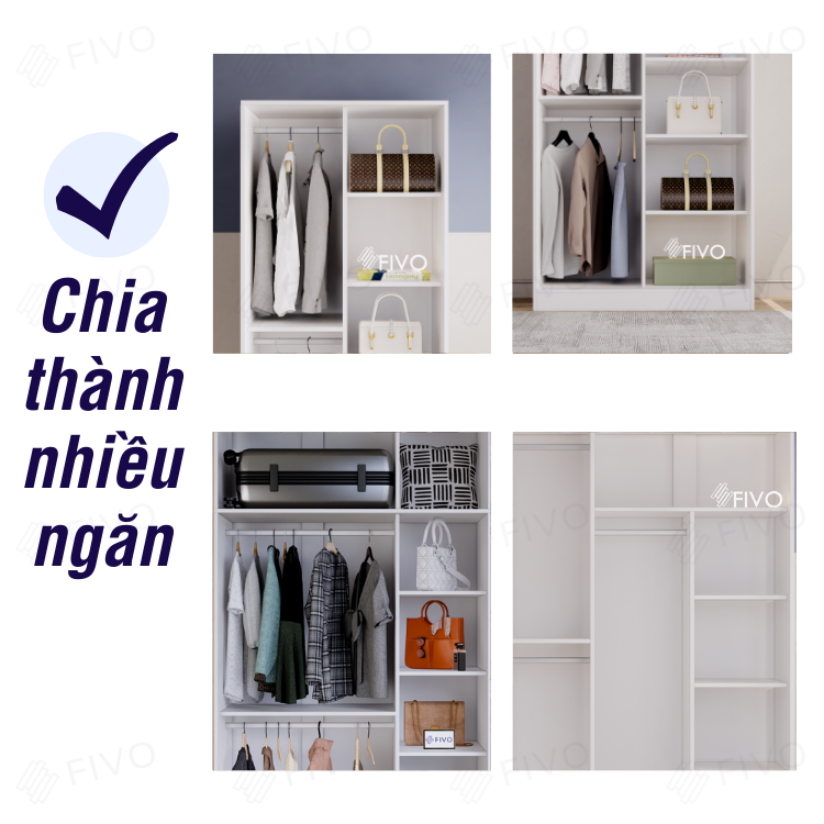 Tủ Đựng Quần Áo Gỗ Cửa Lùa Màu Trắng FIVO FC31 Gỗ Chống Ẩm Dày Dặn, Dễ Dàng Lắp Ráp, Không Gian Rộng Rãi