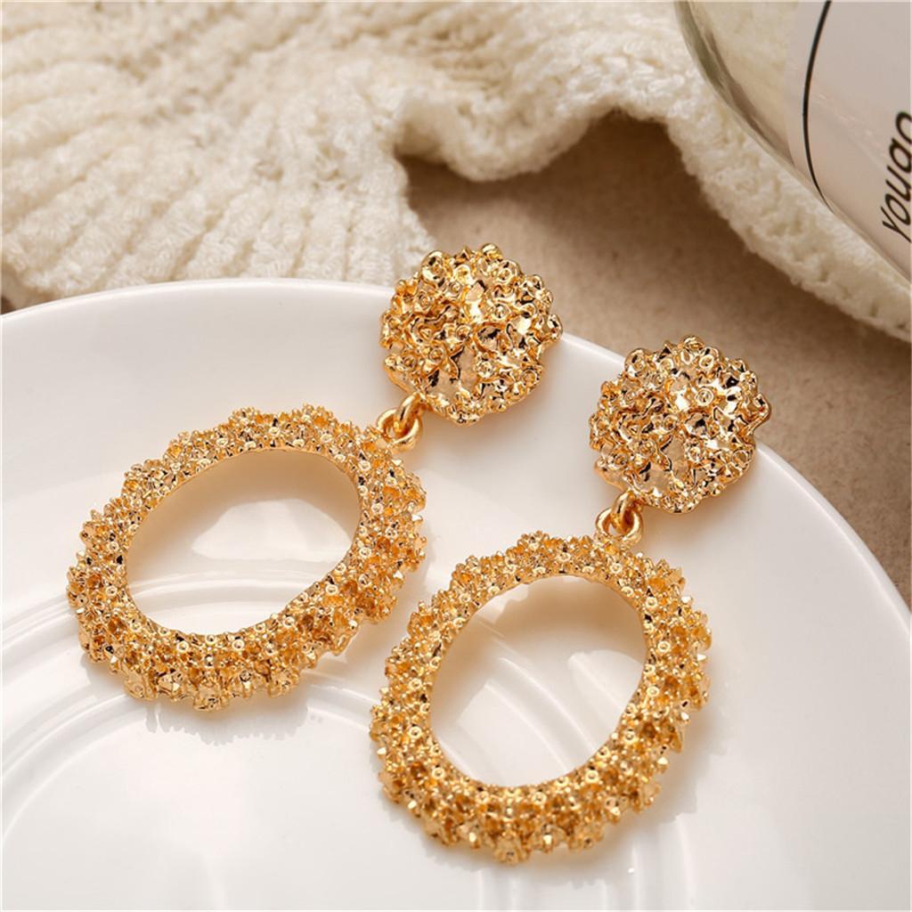 Dangle Earrings Women Fashion Oval Hoop Court Ear Drop Golden