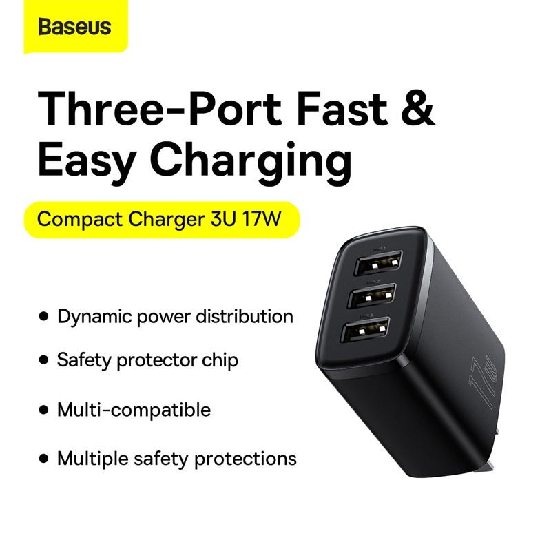 Cốc Sạc Đa Năng 3 Cổng Sạc Baseus Compact Charger 17W (Hàng chính hãng)