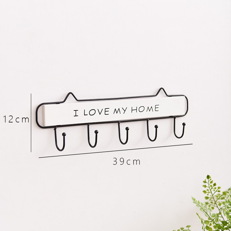 Móc treo đồ trang trí gắn tường chữ I LOVE MY HOME bằng gỗ(hàng sẵn tặng kèm bộ móc treo)