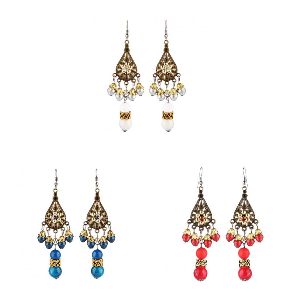 Women's Bohemian Beads Pendant Drop Tassels Hook Dangle Earrings