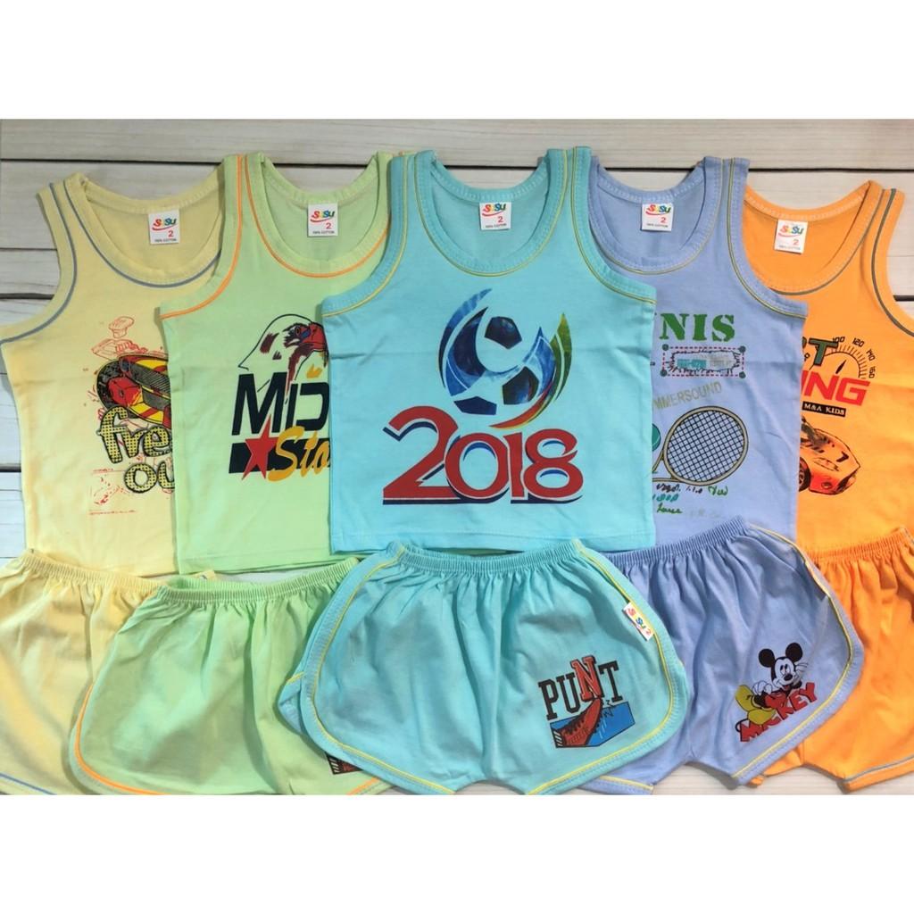 Set 5 bộ quần áo bé trai mùa hè Baby susu - mẫu ba lỗ màu nhạt