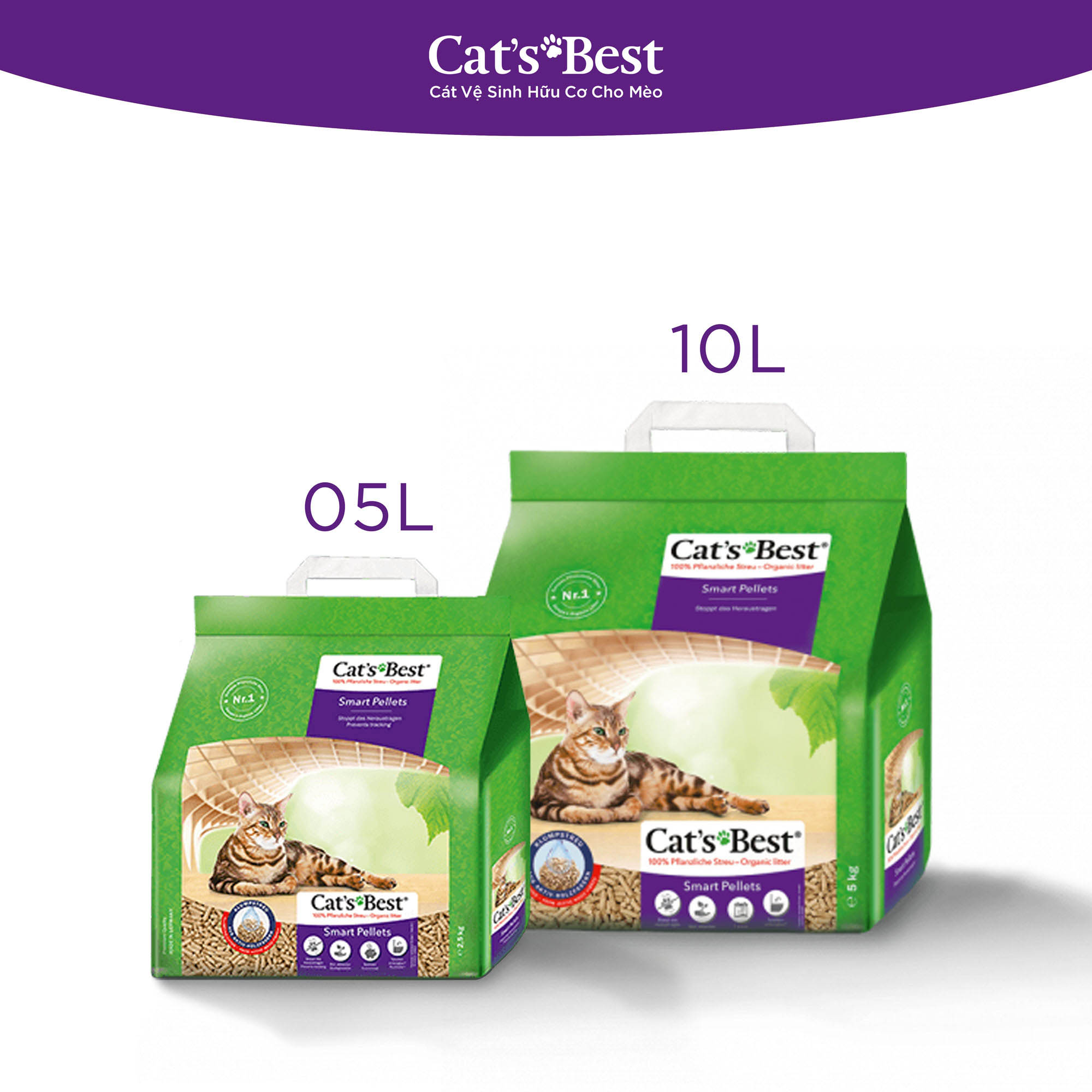 Cát Vệ Sinh Hữu Cơ Vón Cục Cho Mèo Lông Dài Smart Pellets Cat's Best CBSP05L (2.5kg)