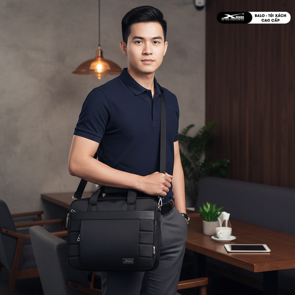Cặp Doanh Nhân Xbags Expand Pro XB4002 Màu Đen Cao Cấp, Chống Nước, Nhiều Ngăn, Đựng Được Laptop 17 Inch, Có Khóa Nới Rộng, Sang Trọng!