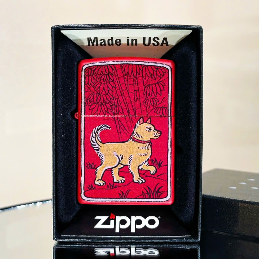 Bật lửa Zippo Year of the Dog - Phiên Bản 12 Con Giáp (Tuổi Tuất) Thiết Kế Việt Nam, Sơn Tĩnh Điện Đỏ May Mắn Chính Hãng