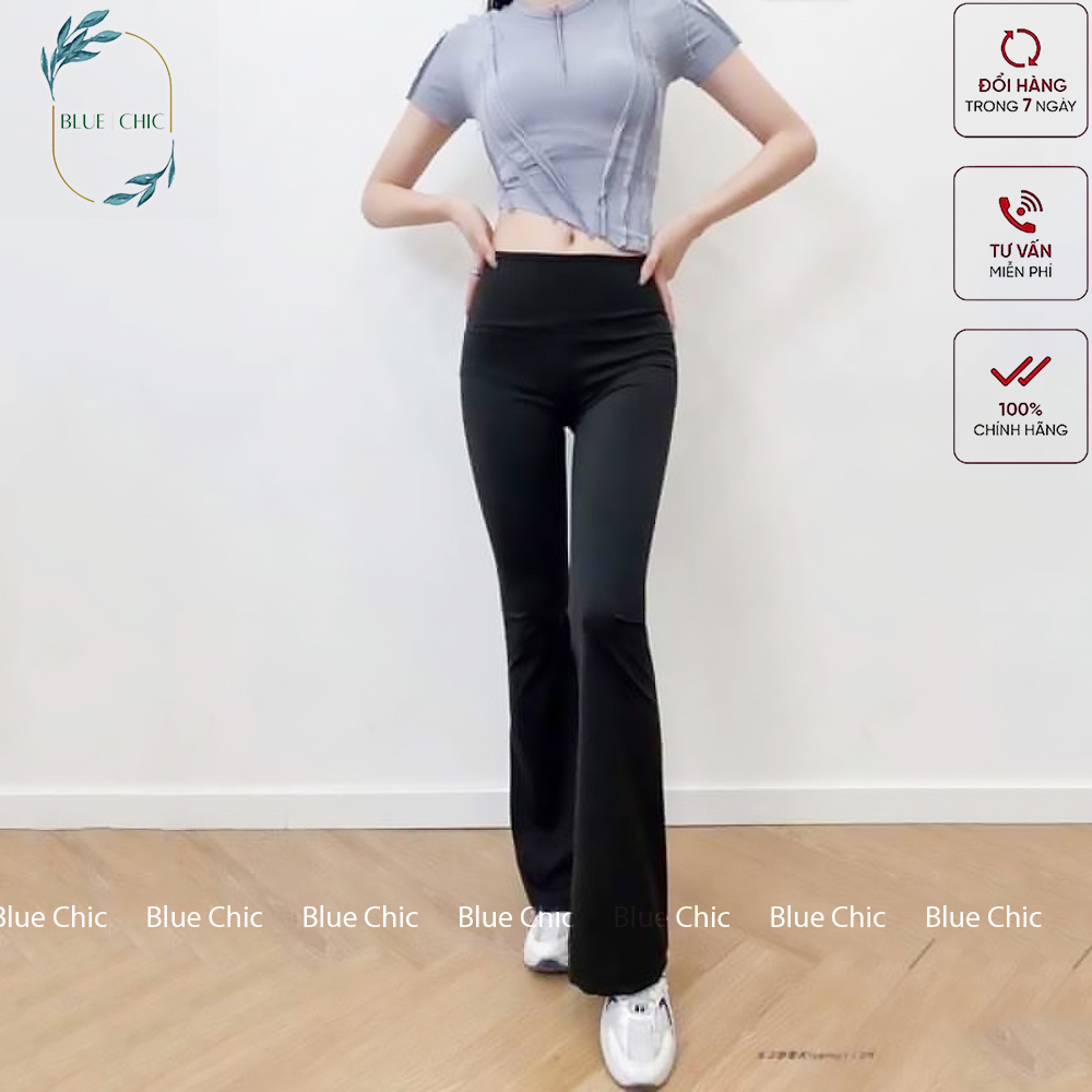 Quần ống loe Blue Chic nữ lưng cạp cao co giãn form đẹp legging bigsize vải Umi Hàn dày dặn dáng dài màu đen