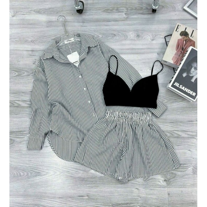 SET ĐI BIỂN BIGSIZE 3 MÓN ÁO SƠ MI KÈM BRA PHỐI QUẦN SORT DỄ THƯƠNG